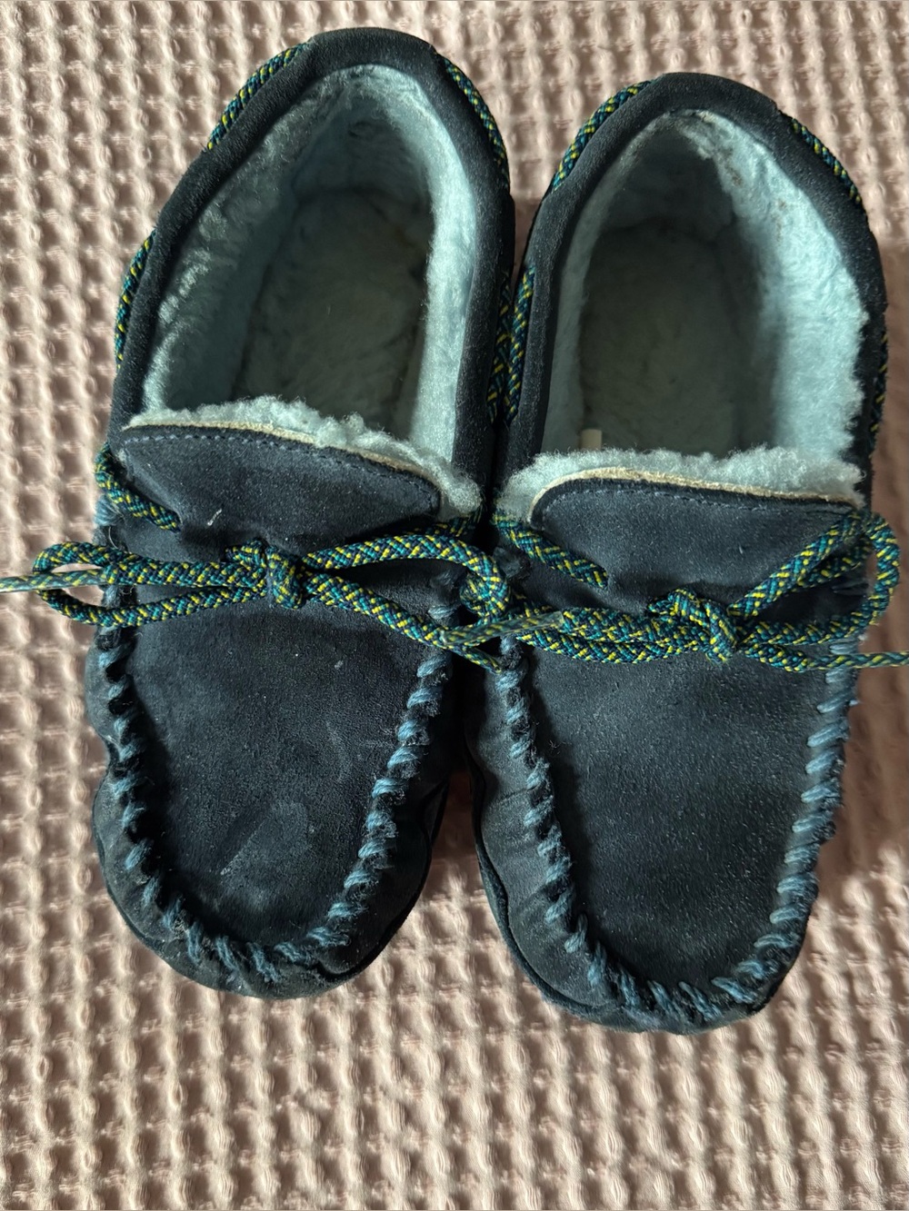 Kids LLBean Wicked Good Mocs Cozy Faux-Fur Lined Moccasin Slippers - Navy